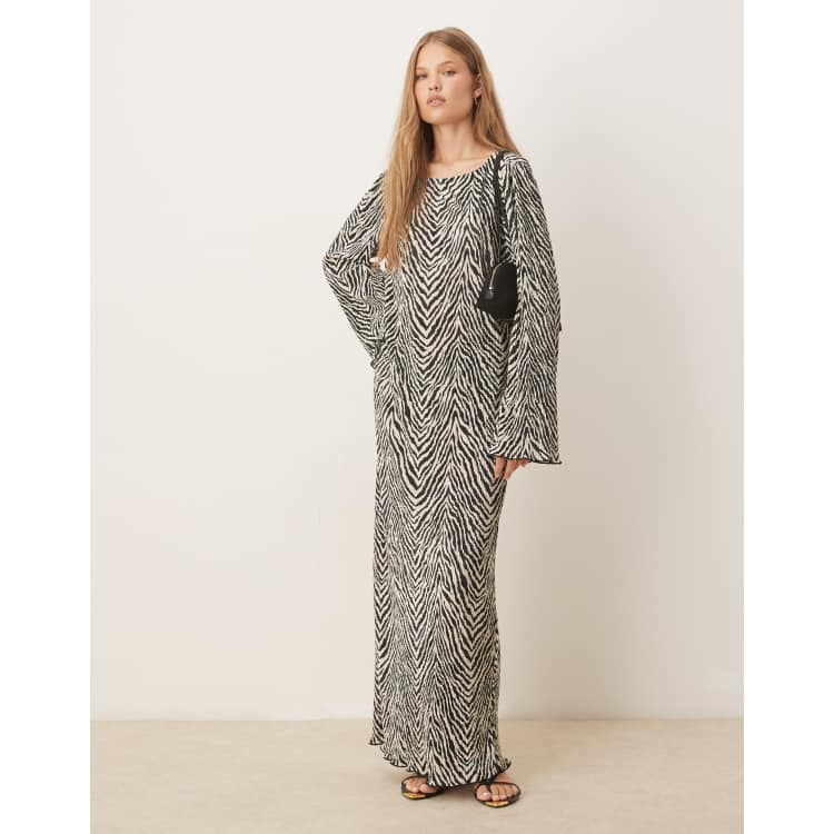 Vila zebra print long sleeve maxi dress in black and white | ASOS