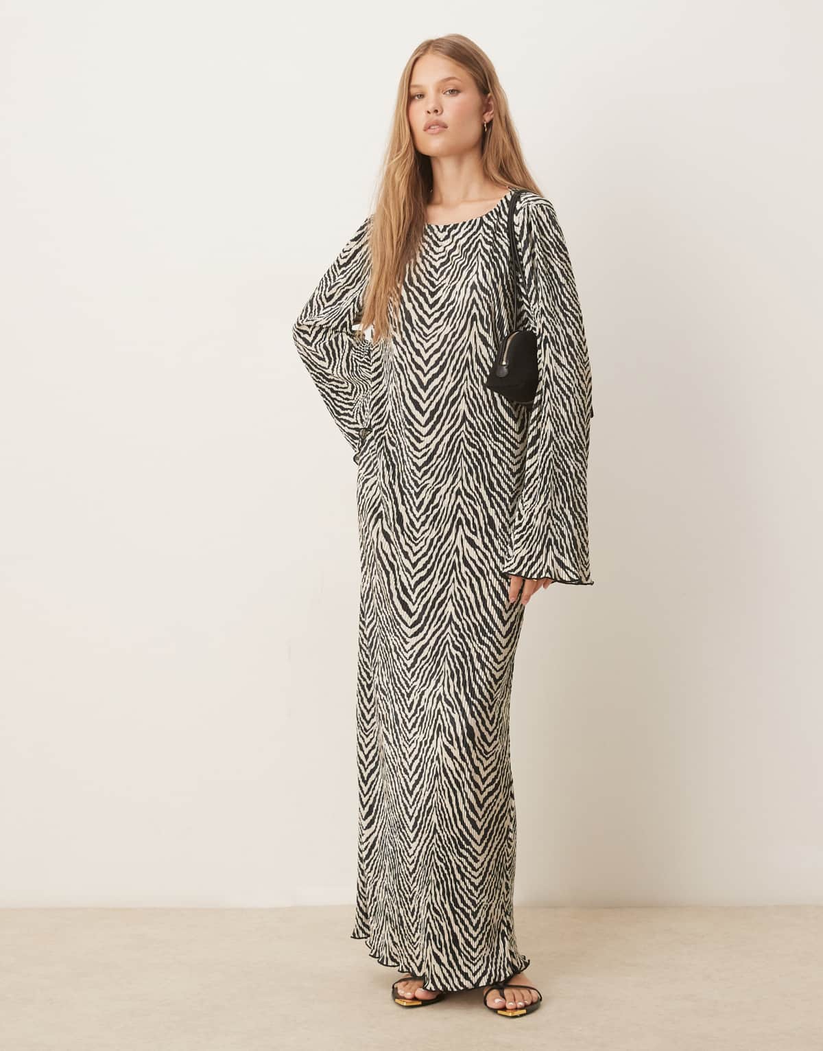Vila zebra print long sleeve maxi dress in black and white