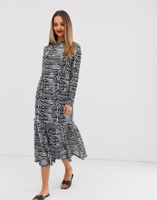 topshop zebra print mesh midi dress