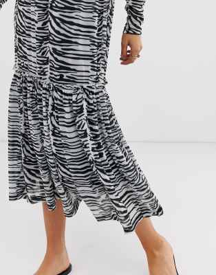 zebra print mesh midi dress