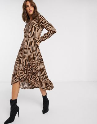 Vila zebra print ruffle skirt midi dress | ASOS