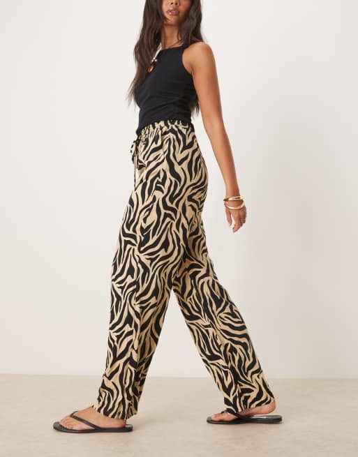VILA zebra print wide leg pants in off white, 2 of 5