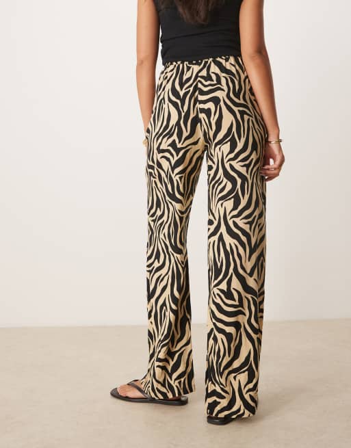 VILA zebra print wide leg pants in off white, 5 of 5