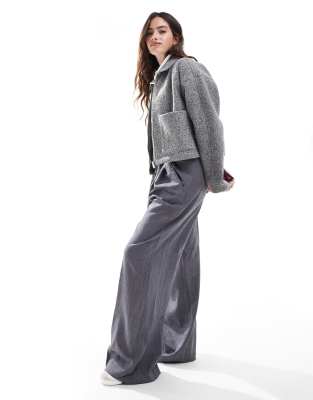 Vila Zip Front Wool Look Bomber Jacket In Gray