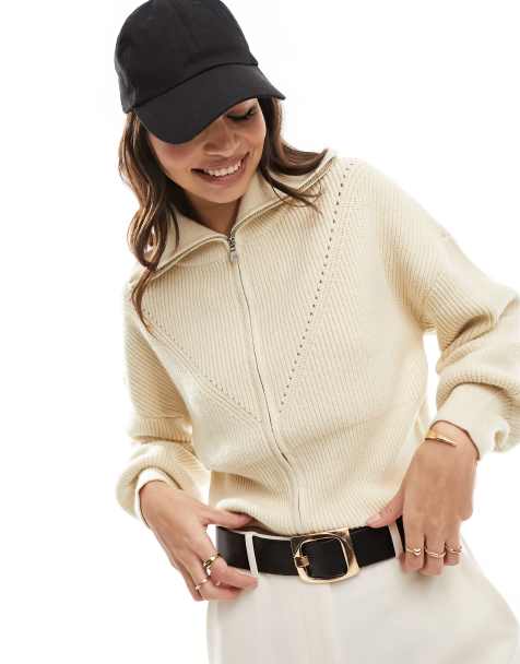 Vila zip through knitted cardigan in cream - view 1