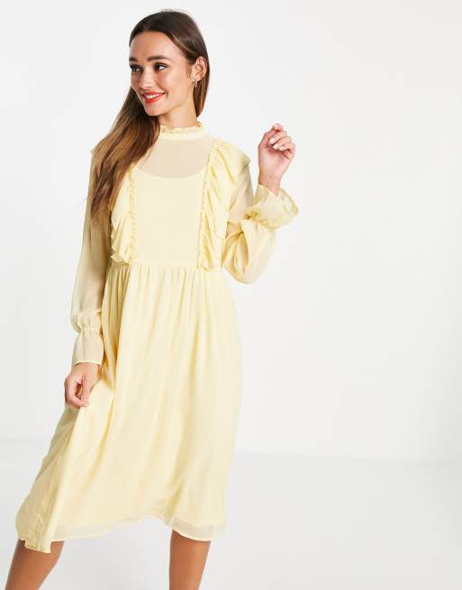 Vila – Żółta sukienka midi z falbanką – YELLOW
