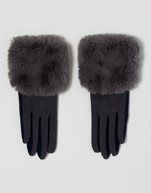 Vincent Pradier Colourblock Gloves with Fur Trim