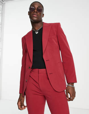 Vinrød superskinny habitjakke fra ASOS DESIGN