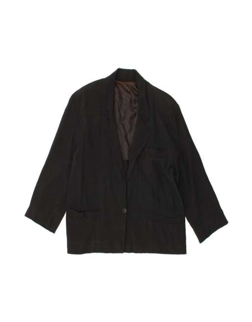 Vintage 1 Button 3/4 Sleeve Blazer Jacket UK 14 Large In Black