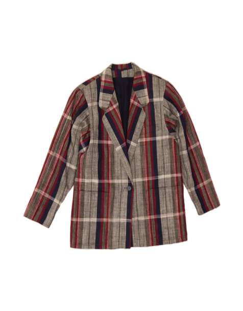 Vintage 1 Button Blazer Jacket UK 12 Medium In Grey Check Linen - view 1