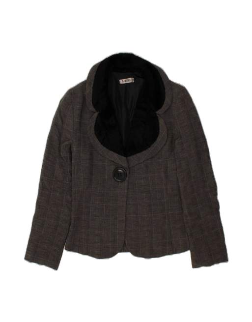 Vintage 1 Button Blazer Jacket UK 14 Large In Grey Check
