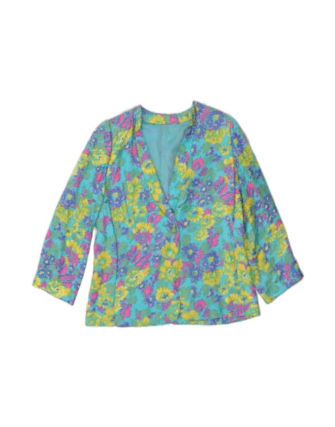 Vintage 1 Button Blazer Jacket UK 14 Medium In Blue Floral - view 1