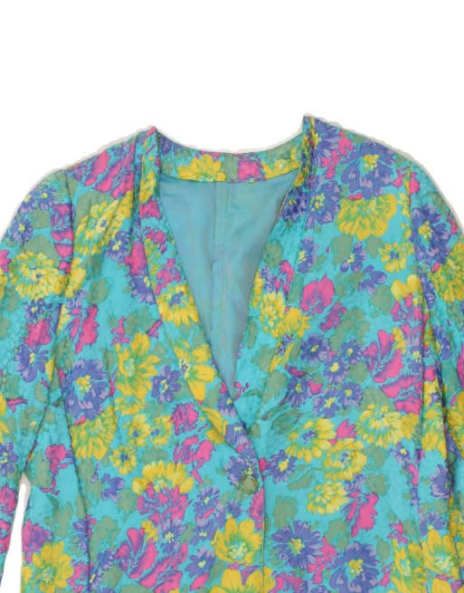 Vintage 1 Button Blazer Jacket UK 14 Medium In Blue Floral, 3 of 4