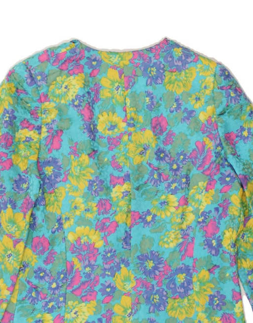 Vintage 1 Button Blazer Jacket UK 14 Medium In Blue Floral, 4 of 4