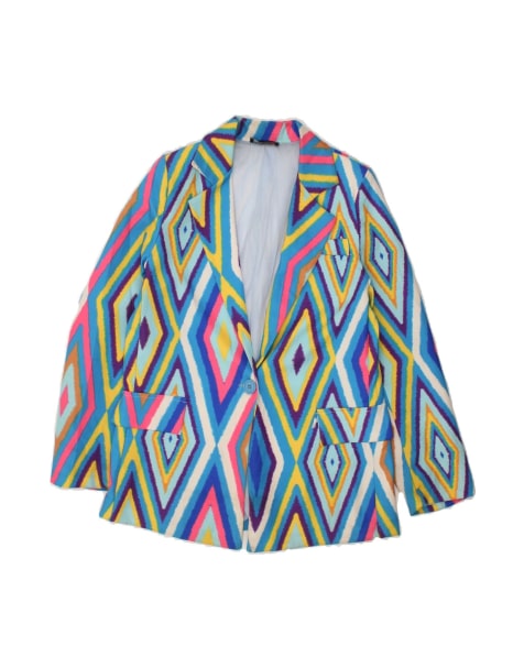 Vintage 1 Button Blazer Jacket UK 14 Medium In Blue Geometric - view 1