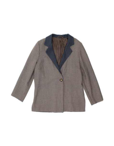 Vintage 1 Button Blazer Jacket UK 14 Medium In Grey Houndstooth - view 1