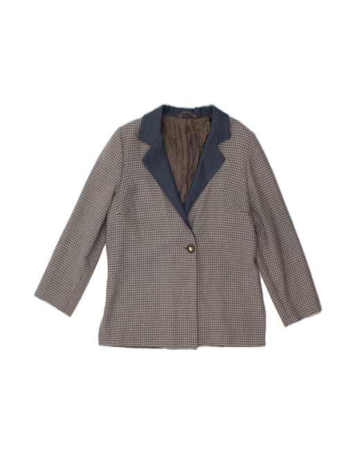 Vintage 1 Button Blazer Jacket UK 14 Medium In Grey Houndstooth