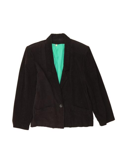 Vintage 1 Button Corduroy Blazer Jacket UK 16 Large In Black Spotted