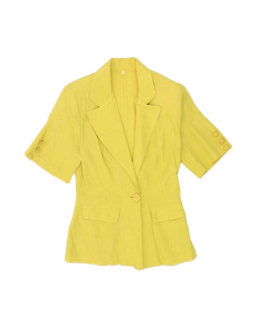 Vintage 1 Button Short Sleeve Blazer Jacket UK 12 Medium In Yellow