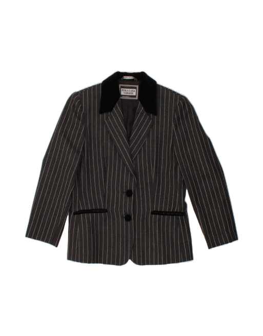 Vintage 2 Button 3/4 Sleeve Blazer Jacket UK 14 Medium In Grey Striped