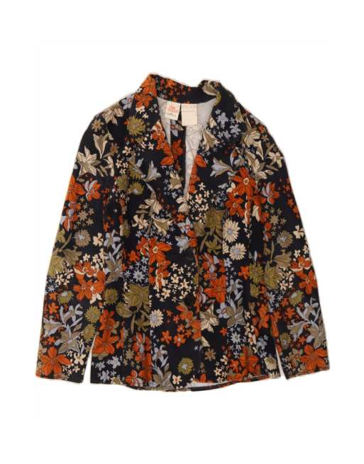Vintage 2 Button 3/4 Sleeve Blazer Jacket UK 8 Small In Black Floral