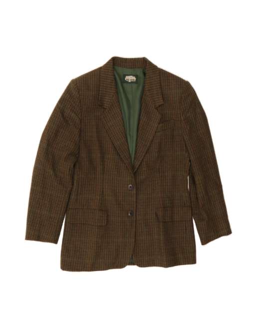 Vintage 2 Button Blazer Jacket It 46 Large In Khaki Houndstooth Wool