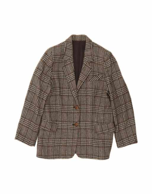 Vintage 2 Button Blazer Jacket It 48 XL In Grey Houndstooth Wool