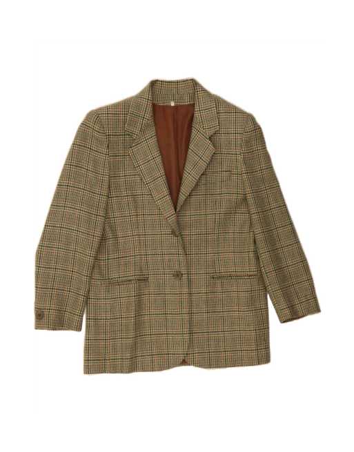 Vintage 2 Button Blazer Jacket It 48 XL In Khaki Check Wool