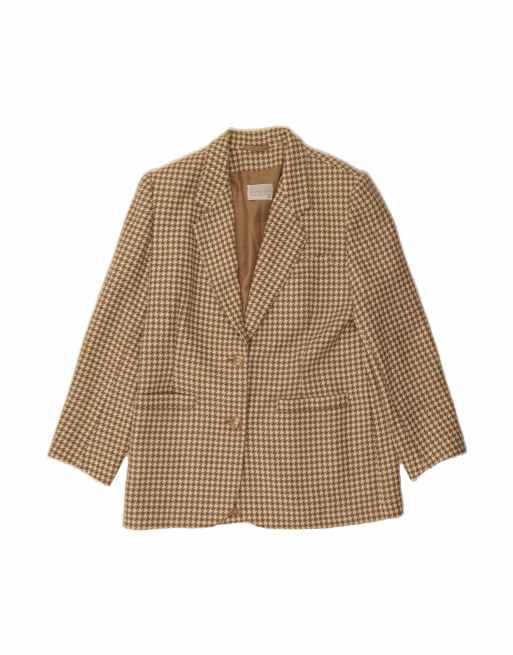Vintage 2 Button Blazer Jacket It 50 XL In Beige Houndstooth Wool