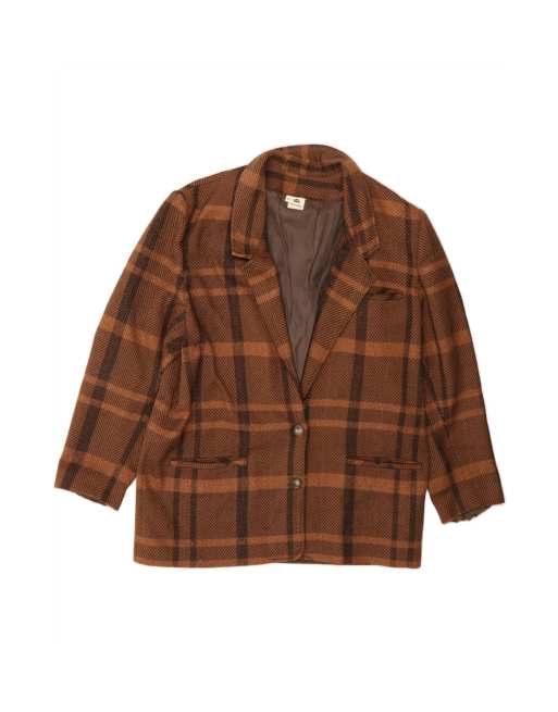 Vintage 2 Button Blazer Jacket It 50 XL In Brown Plaid Wool