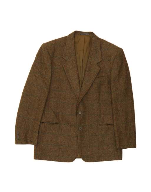Vintage 2 Button Blazer Jacket It 52 XL In Khaki Herringbone