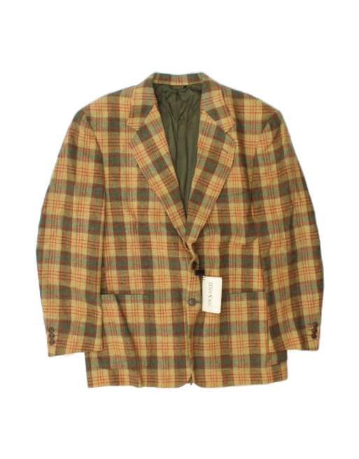 Vintage 2 Button Blazer Jacket It 54 2XL In Beige Check