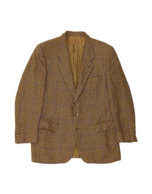 Vintage 2 Button Blazer Jacket It 54 2XL In Khaki Houndstooth Wool