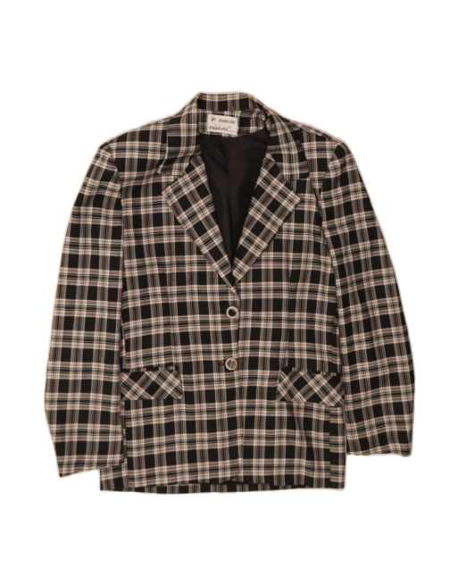 Vintage 2 Button Blazer Jacket UK 10 Small In Black Check Wool