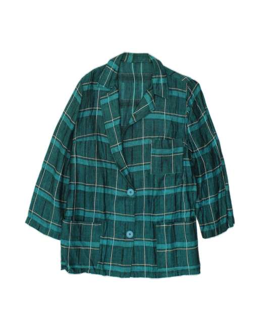 Vintage 2 Button Blazer Jacket UK 14 Large In Blue Check