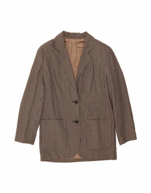 Vintage 2 Button Blazer Jacket UK 14 Large In Brown Check