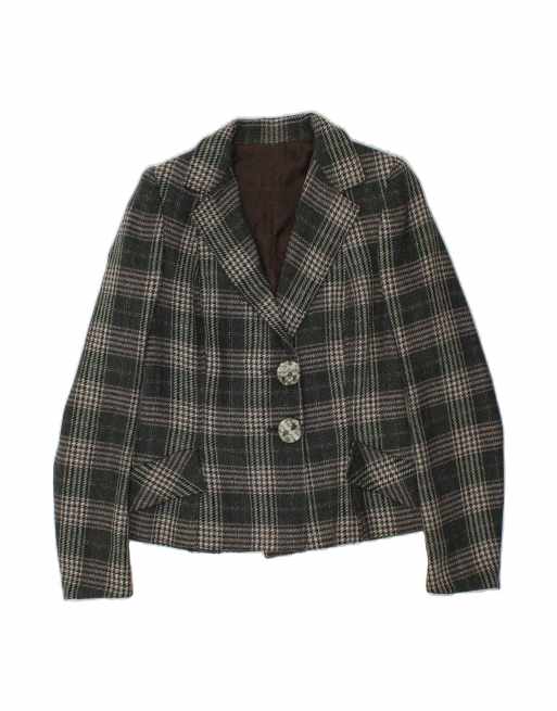 Vintage 2 Button Blazer Jacket UK 14 Medium In Green Houndstooth