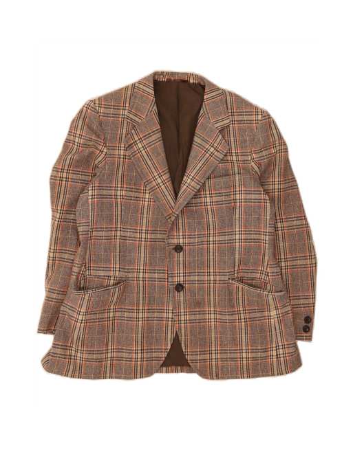 Vintage 2 Button Blazer Jacket UK 38 Medium In Brown Check
