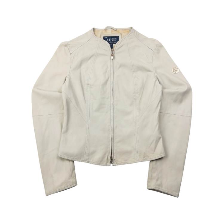 Vintage 2000s Armani Jeans cropped leather jacket size m in cream