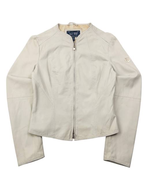 Vintage 2000s Armani Jeans cropped leather jacket size m in cream