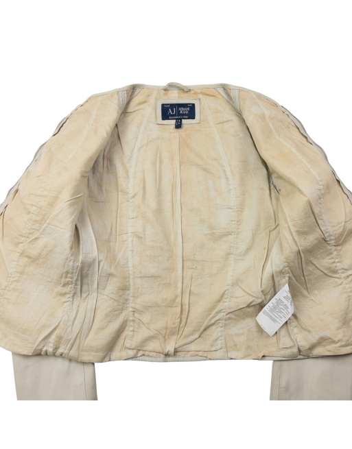 Vintage 2000s Armani Jeans cropped leather jacket size m in cream