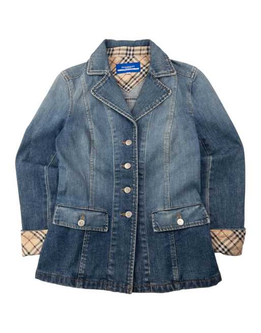 Vintage 2000s Burberry Blue Label Nova Check Cuff Denim Jacket