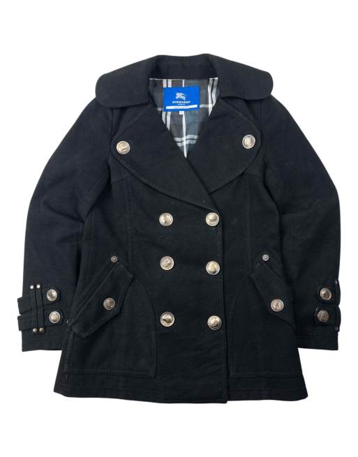 Vintage 2000s Burberry Blue Label Nova Check Lined Peacoat Jacket Size M