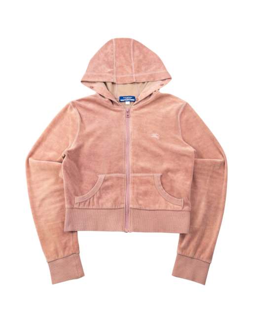 Vintage 2000s Burberry Blue Label Velour Zip Up Hoodie Size S