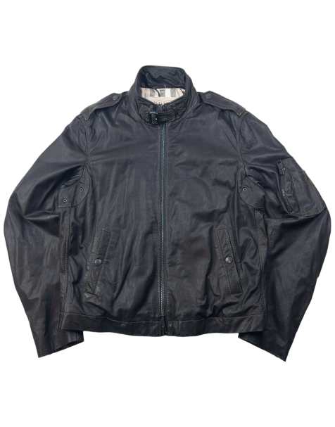 Vintage 2000s Burberry Brit nova check lined leather jacket size m in black - view 1