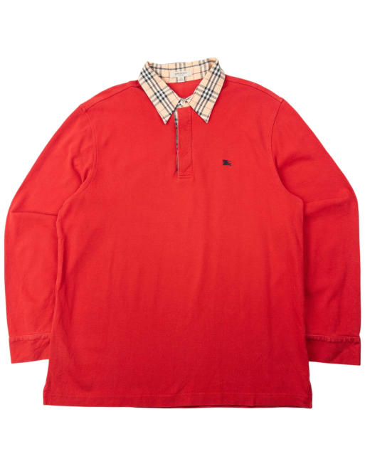Vintage 2000s Burberry Nova Check Collar Long Sleeve Polo Shirt Size M