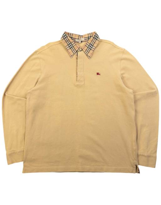 Vintage 2000s Burberry Nova Check Collar Long Sleeve Polo Shirt Size S
