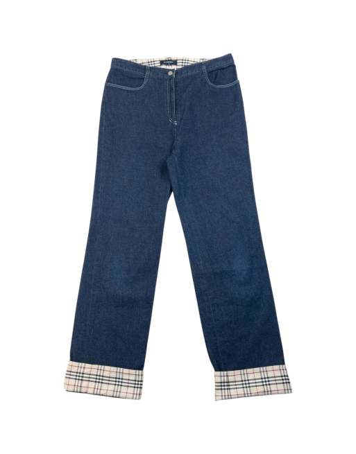 Vintage 2000s Burberry Nova Check Cuff Denim Jeans Size W27