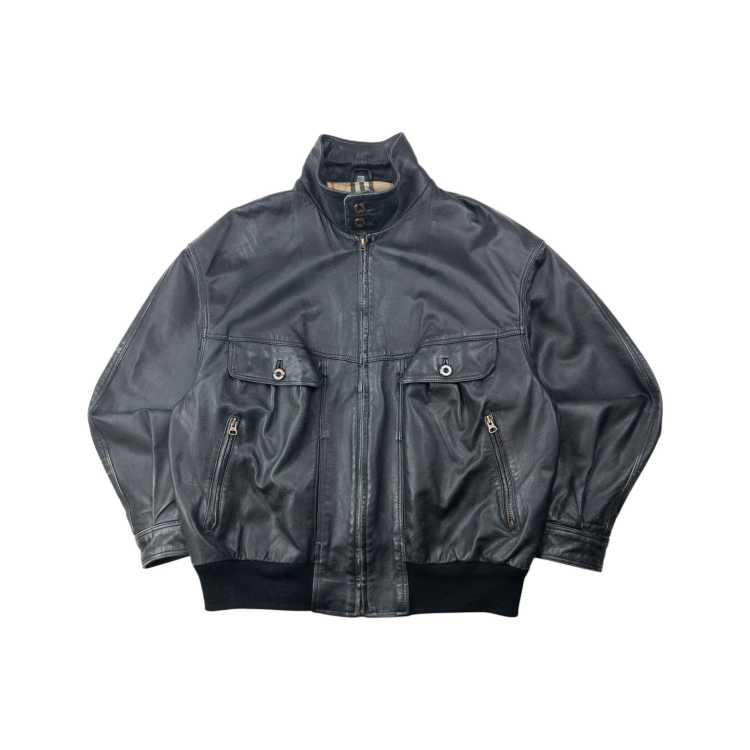 Vintage 2000s Burberry Nova Check Lined Leather Jacket Size L in