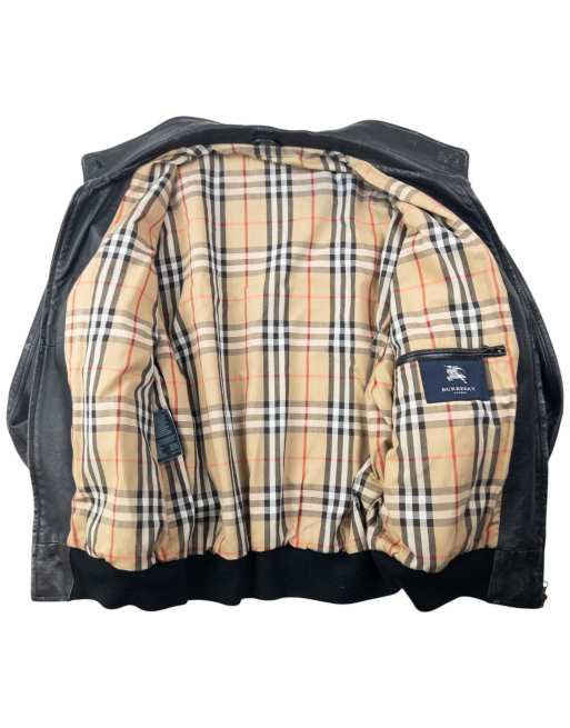 Vintage 2000s Burberry Nova Check Lined Leather Jacket Size L in
